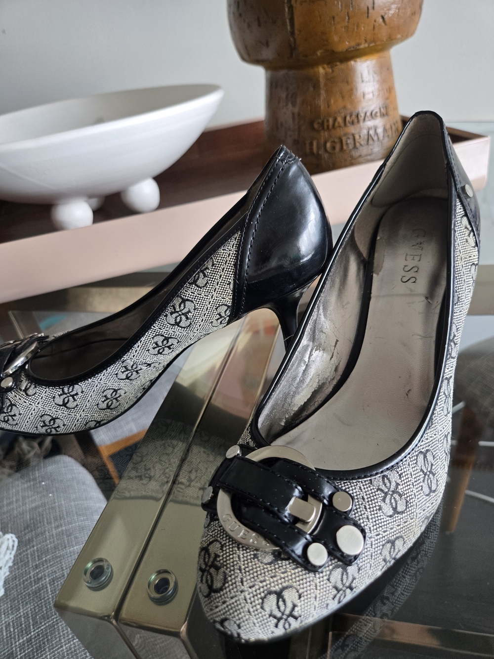 Y2K Guess Patterned Black & Cream Women's Dress Pumps